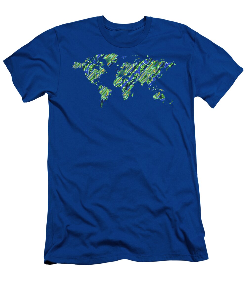 Green T-Shirt featuring the painting Watercolor Silhouette World Map Colorful PNG XXXII Green Blue by Irina Sztukowski
