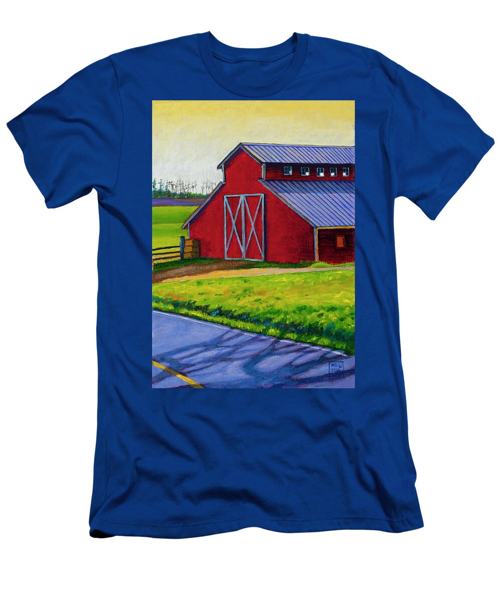 Landscape T-Shirt featuring the painting Whidbey Barn #4 by Stacey Neumiller