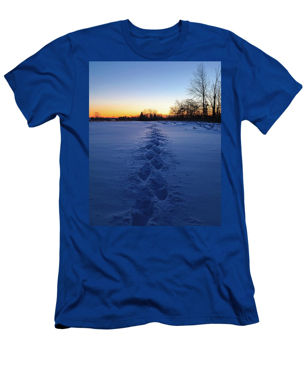Winter Morning Footsteps T-Shirt featuring the photograph Winter Morning Footsteps by Dan Sproul
