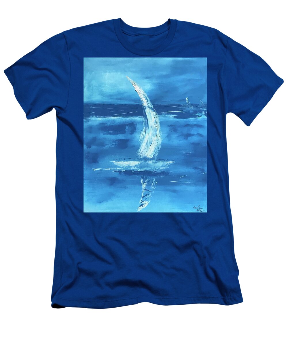Oil Painting T-Shirt featuring the painting Yacht - white by Roger Cummiskey