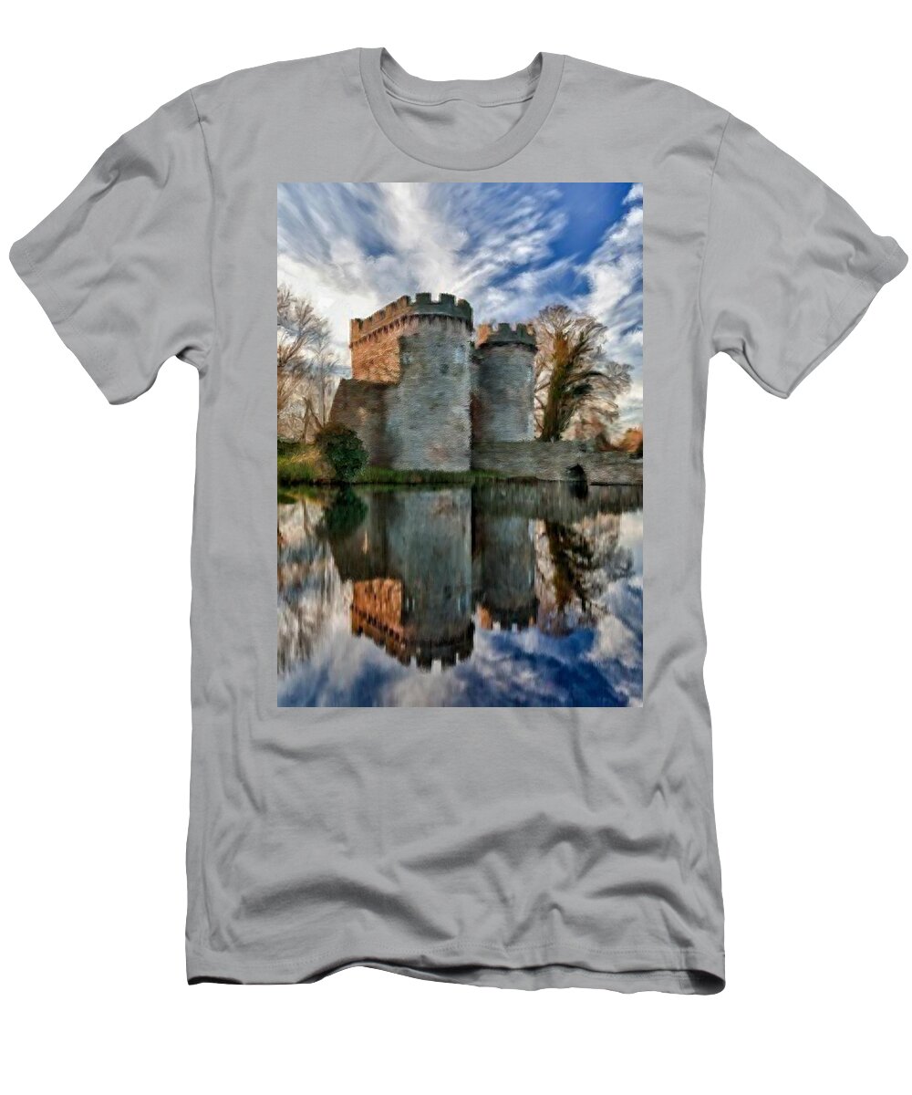 Castle T-Shirt featuring the painting Ancient Whittington Castle in Shropshire England #1 by Bruce Nutting