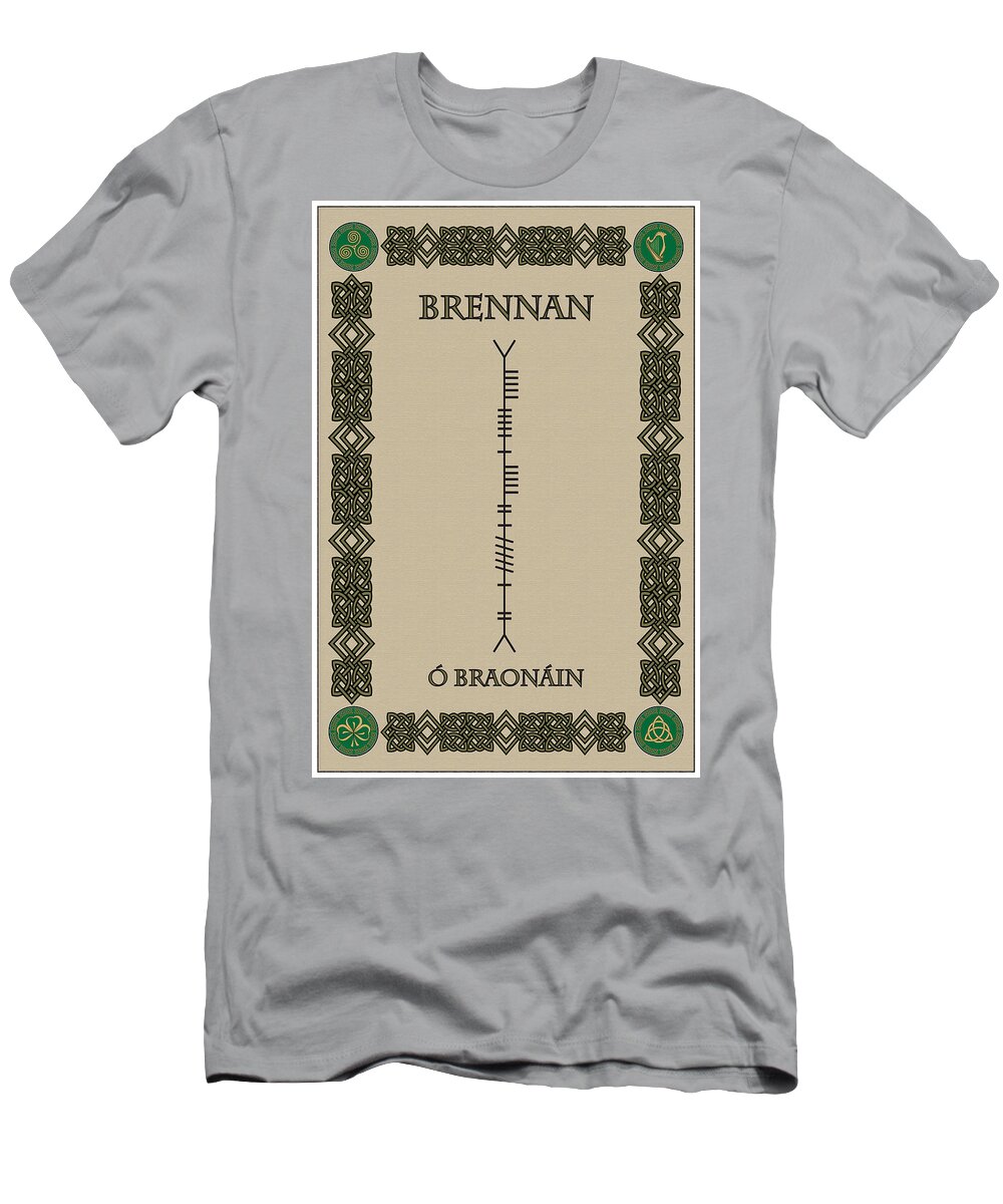 Brennan T-Shirt featuring the digital art Brennan written in Ogham #1 by Ireland Calling