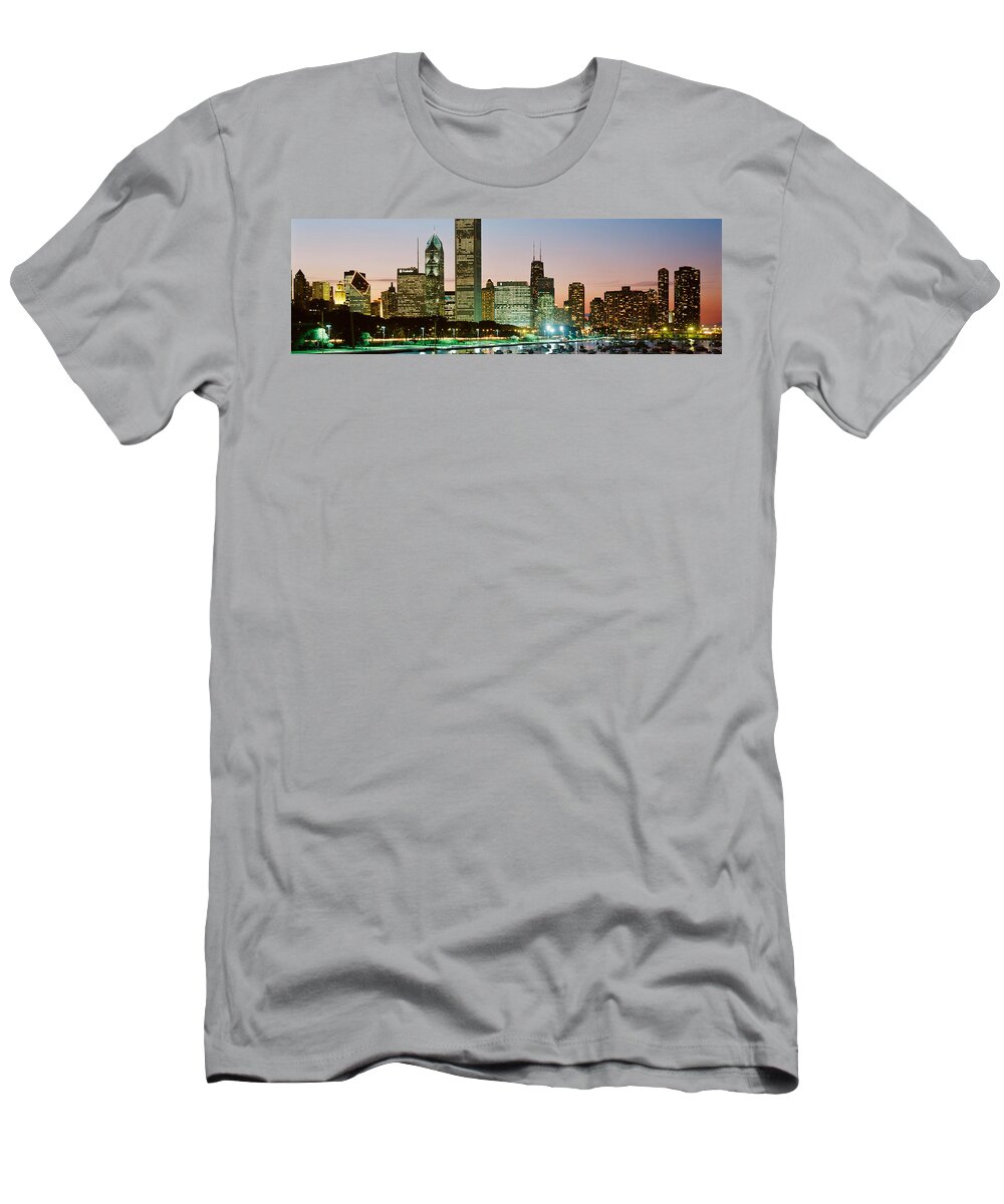 Photography T-Shirt featuring the photograph Buildings Lit Up At Night, Chicago #1 by Panoramic Images