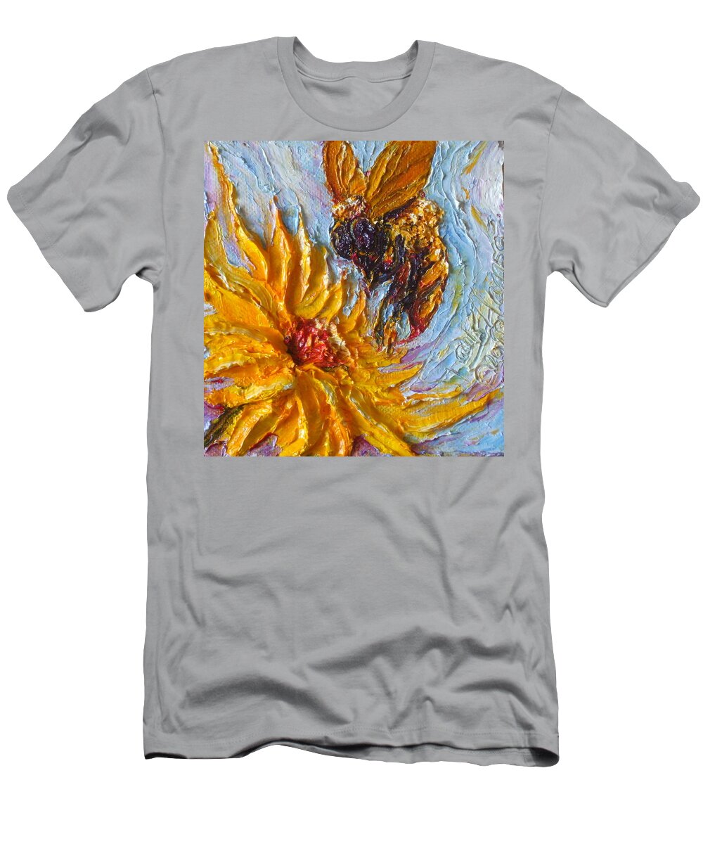 Bumble Bee T-Shirt featuring the painting Bumble Bee and Yellow Flower by Paris Wyatt Llanso