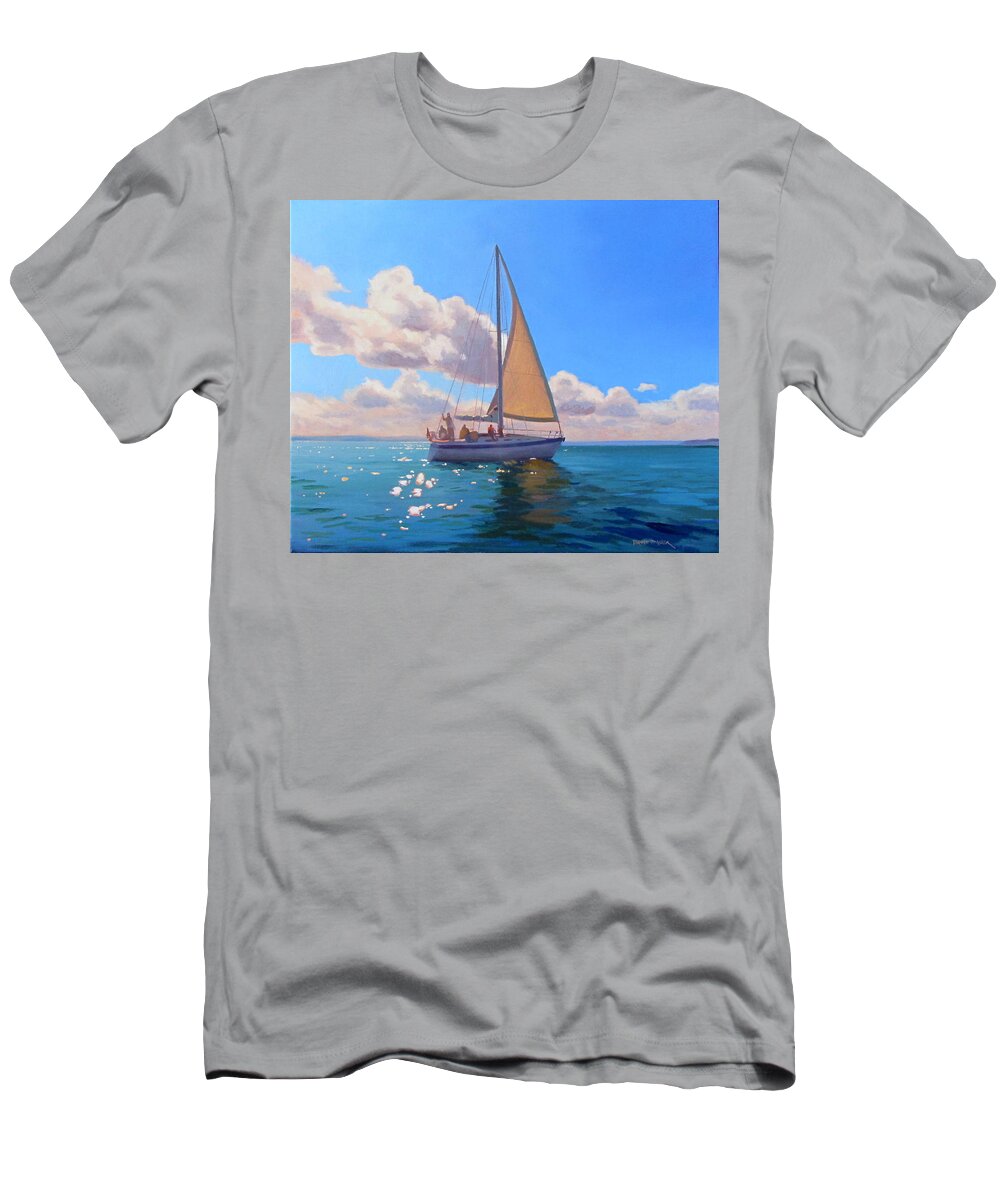 Hingham Harbor T-Shirt featuring the painting Catching the Wind by Dianne Panarelli Miller
