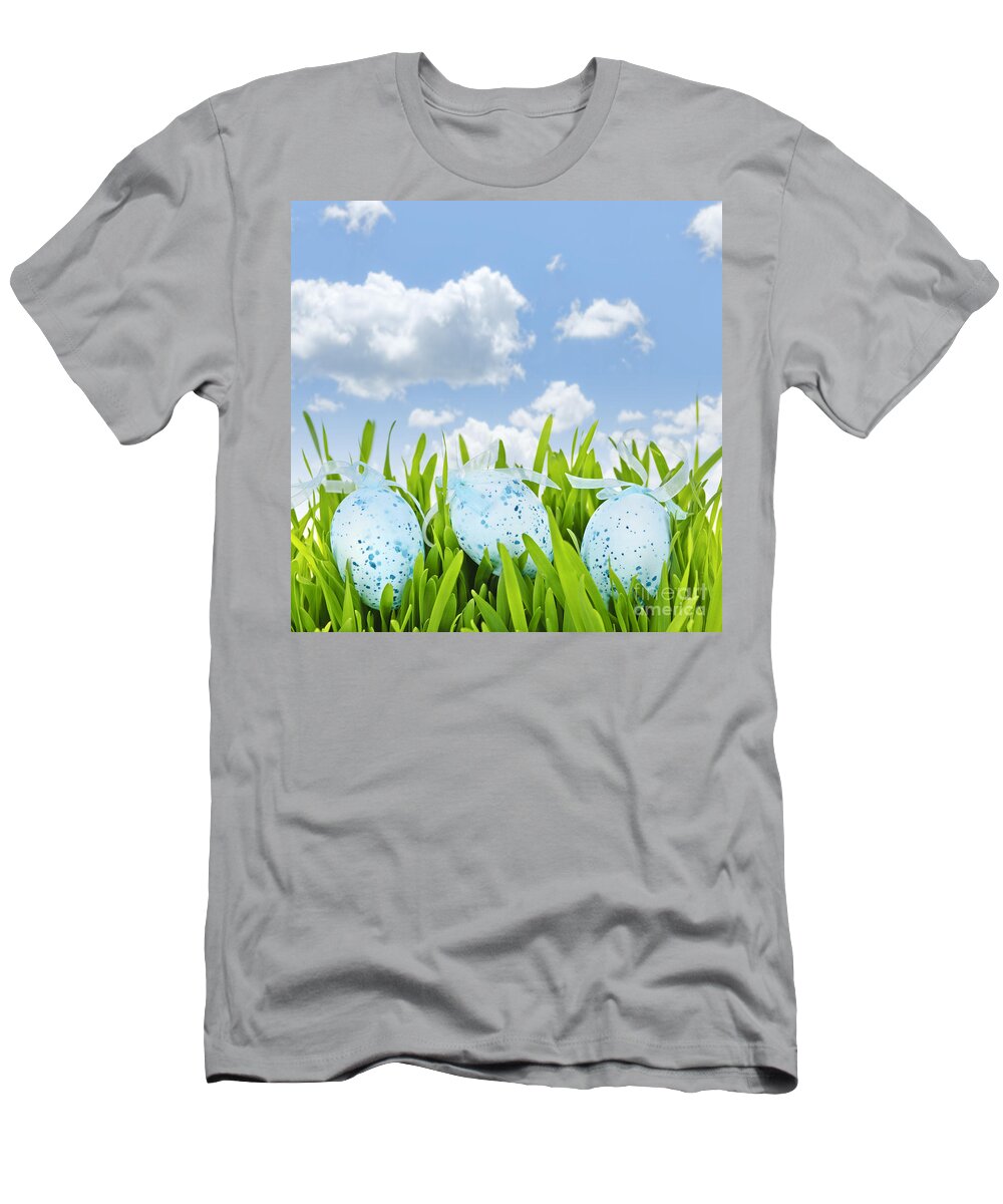 Easter T-Shirt featuring the photograph Easter eggs in green grass #1 by Elena Elisseeva