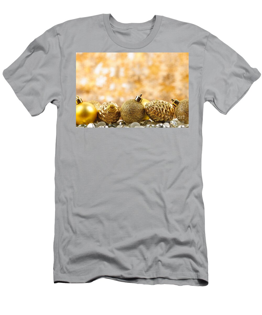 Christmas T-Shirt featuring the photograph Golden Christmas decorations by Elena Elisseeva