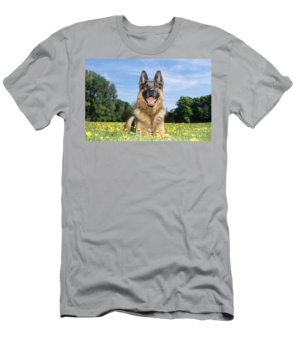 Dog T-Shirt featuring the photograph Happy German Shepherd #1 by Johan De Meester