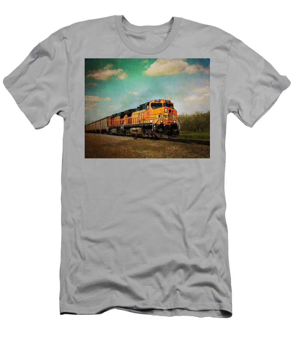 Bnsf Railroad T-Shirt featuring the photograph Hear the Train A Coming by Jeff Mize