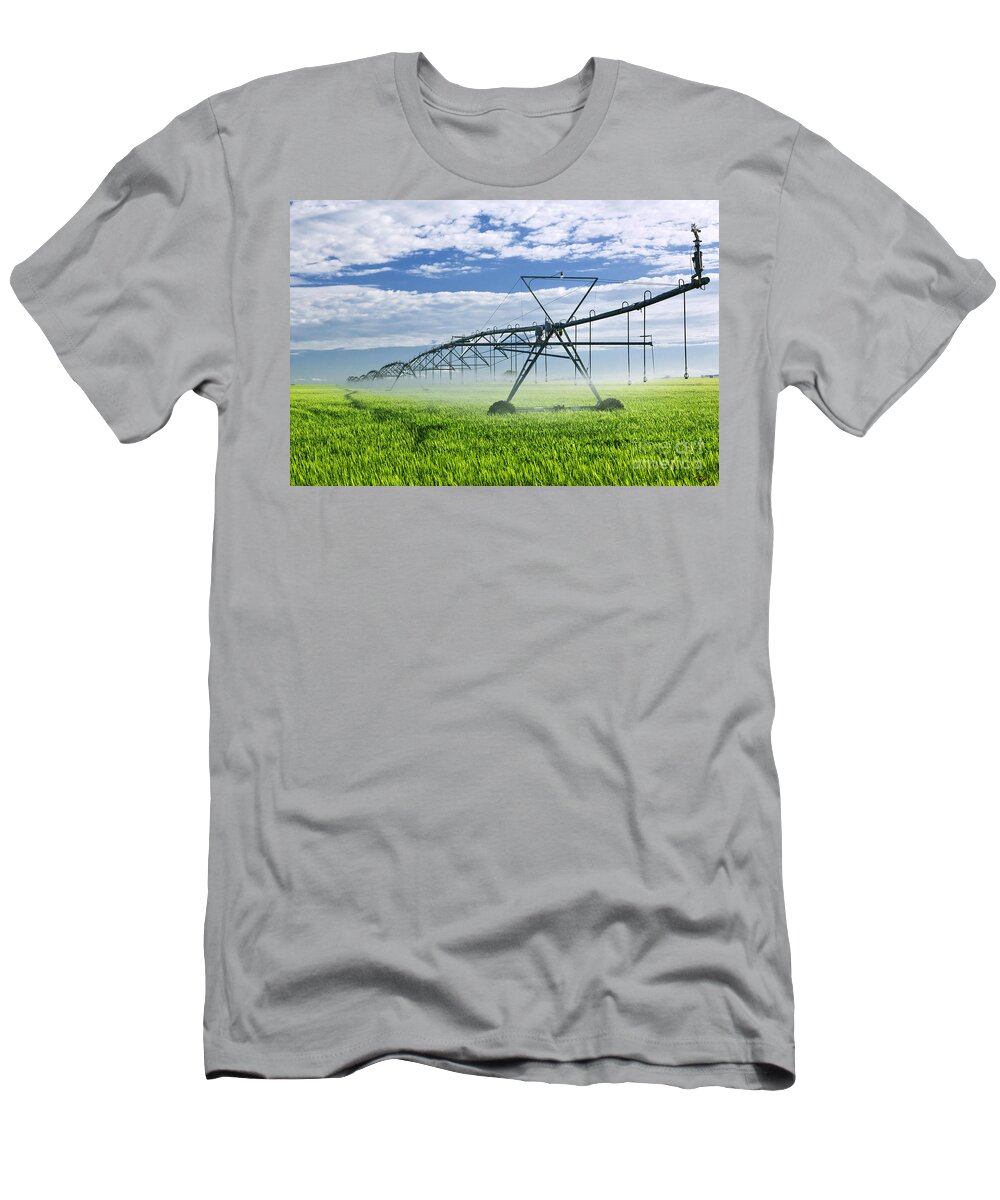 Irrigation T-Shirt featuring the photograph Irrigation equipment on farm field 1 by Elena Elisseeva