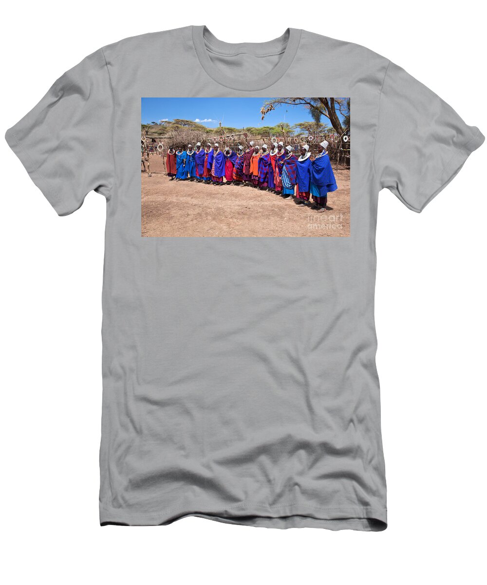 Village T-Shirt featuring the photograph Maasai women in their village in Tanzania #1 by Michal Bednarek