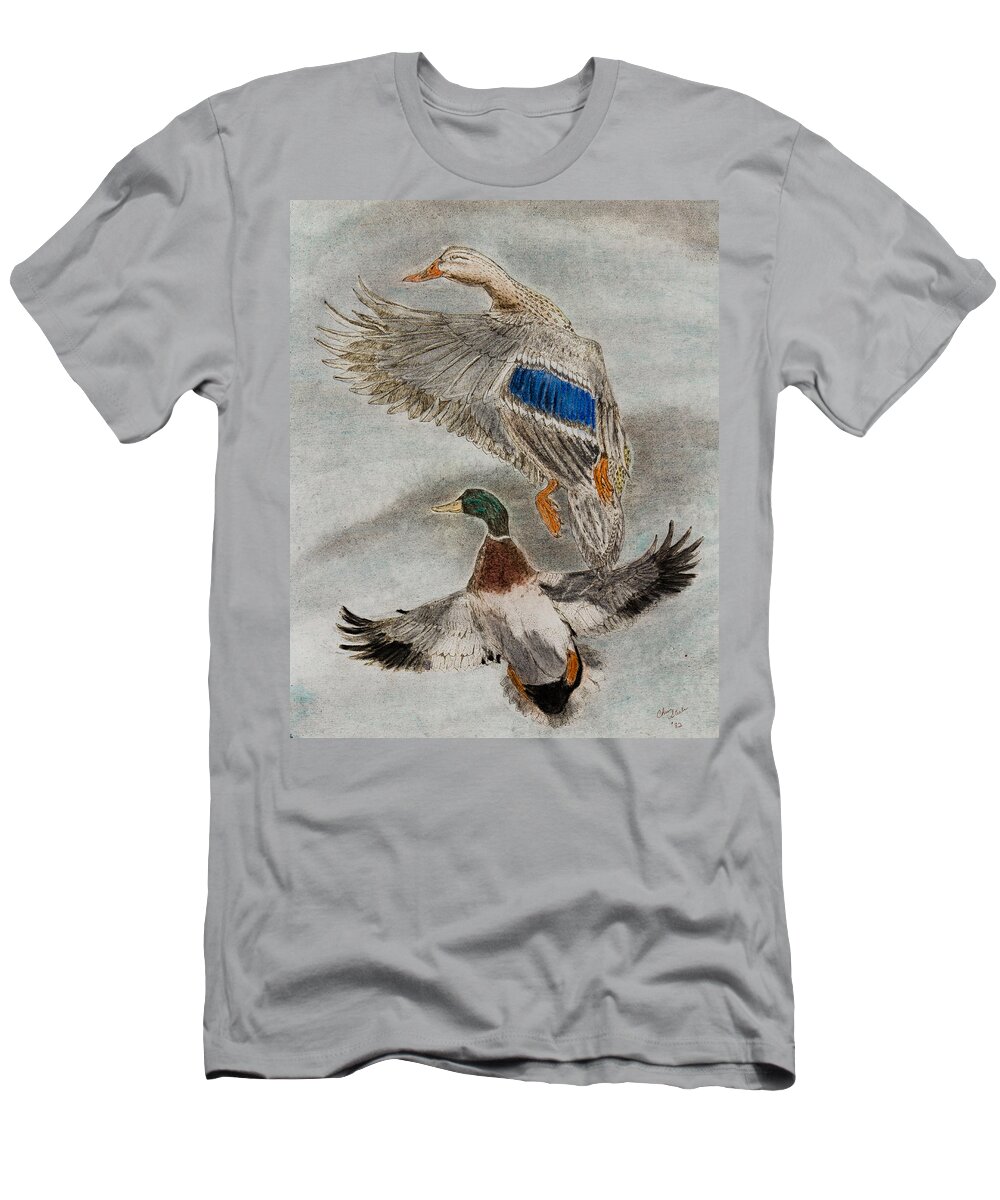 Drawing T-Shirt featuring the drawing Mallard Pair #1 by Chris Steele