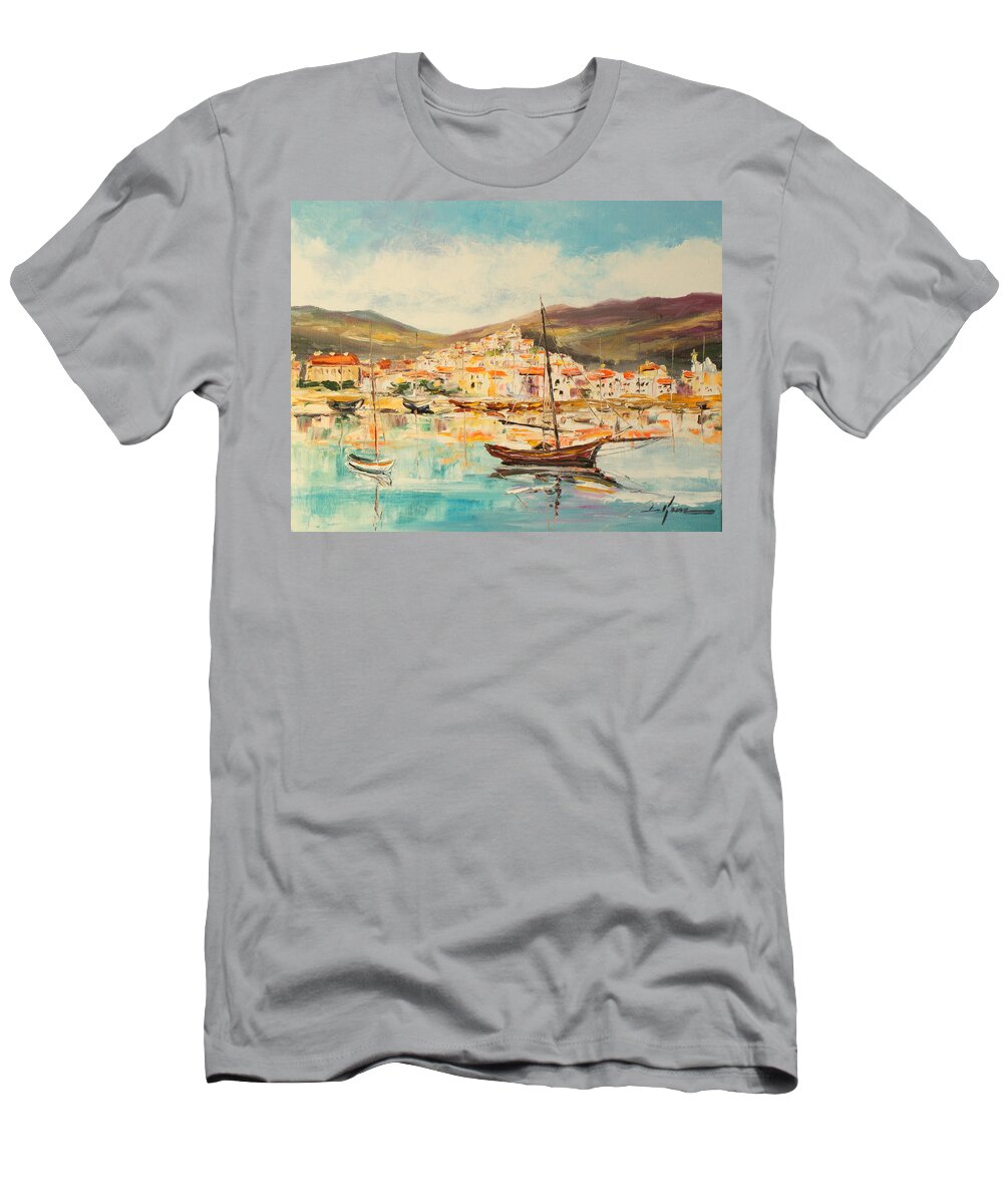 Menton T-Shirt featuring the painting Mentone harbour #1 by Luke Karcz