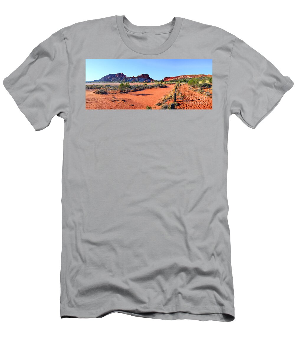 Rainbow Valley Outback Landscape Central Australia Australian Northern Territory Panorama Panoramic Clay Pan Dry Arid T-Shirt featuring the photograph Rainbow Valley by Bill Robinson