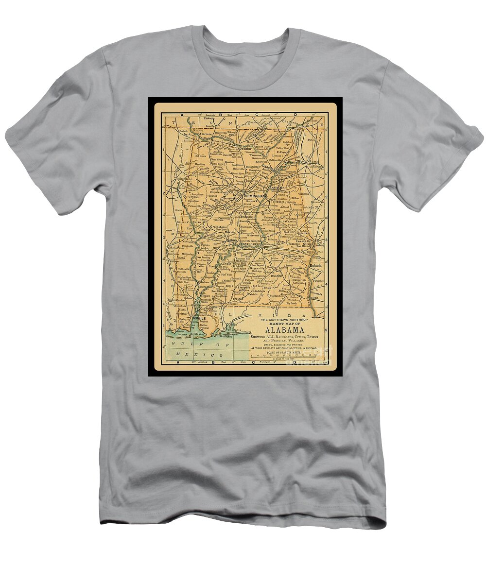 Alabama T-Shirt featuring the photograph 1891 Map of Alabama by Phil Cardamone