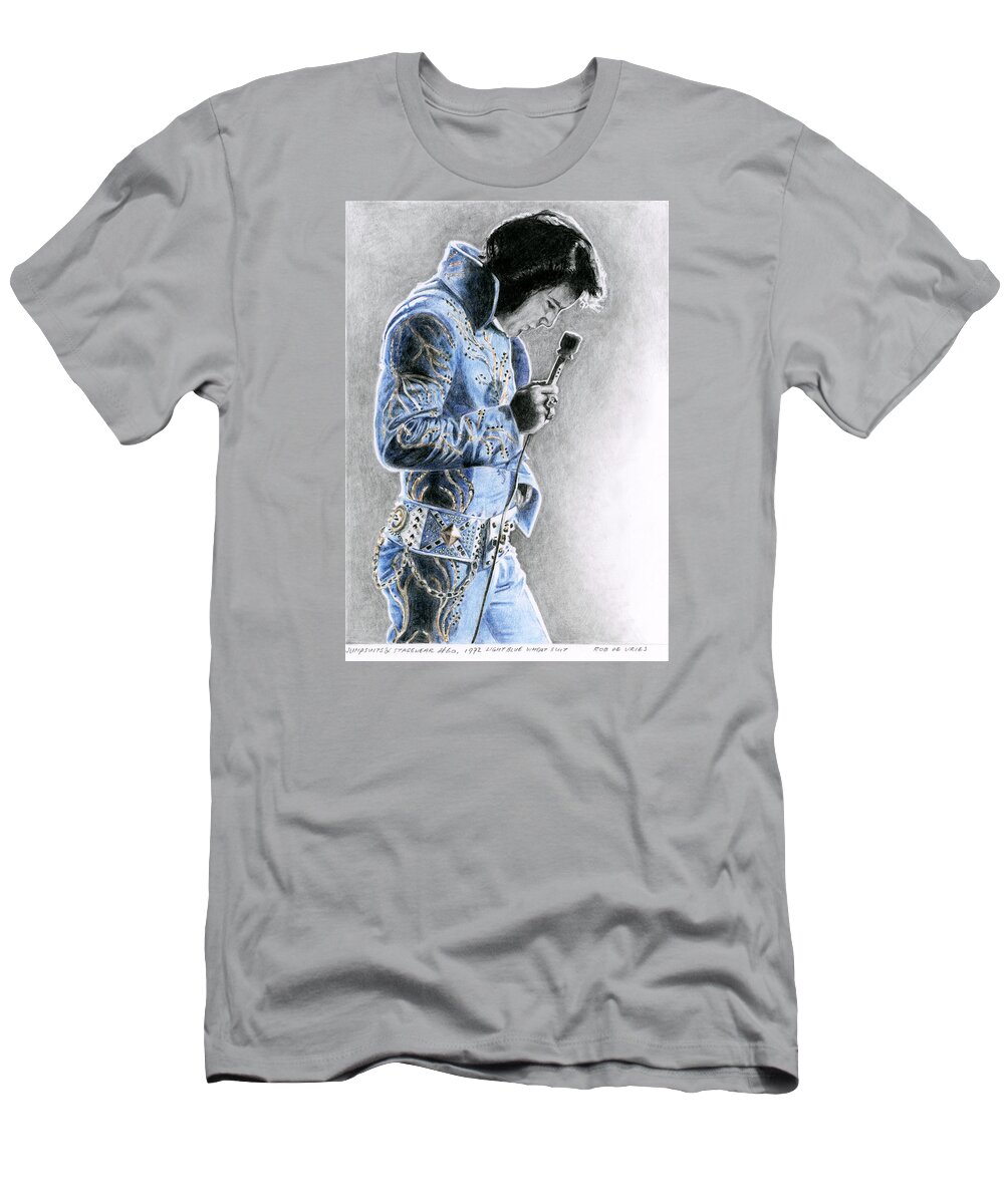 Elvis T-Shirt featuring the drawing 1972 Light Blue Wheat Suit by Rob De Vries