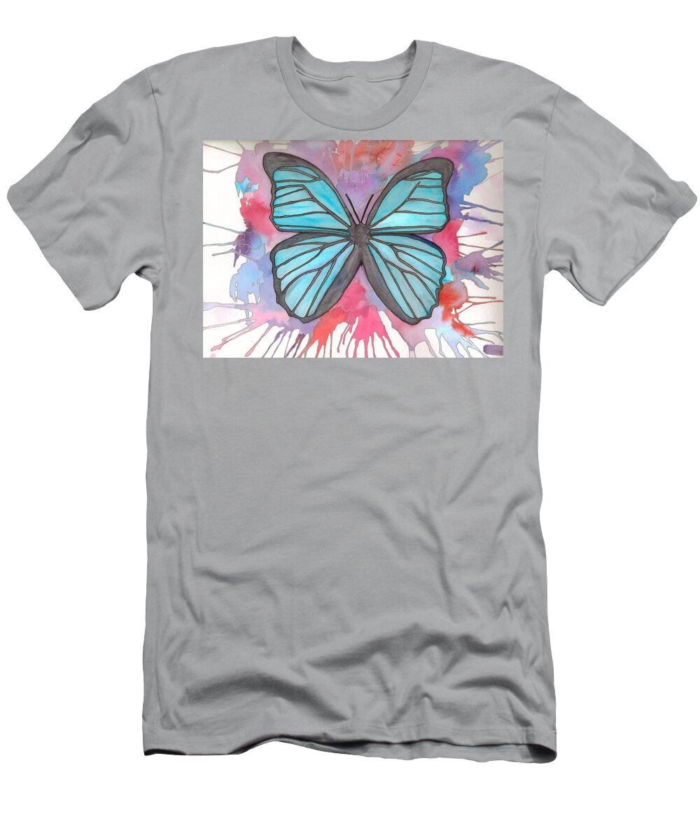 Blue T-Shirt featuring the painting Blue Morpho by Saralyn Cumberledge