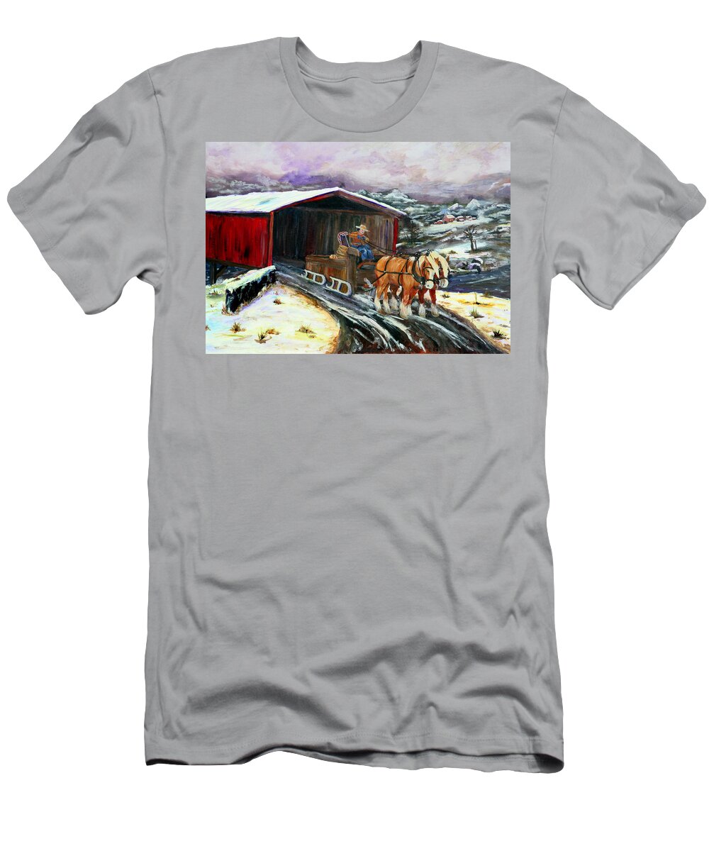 Folk Art T-Shirt featuring the painting Christmas Eve #2 by Gail Daley