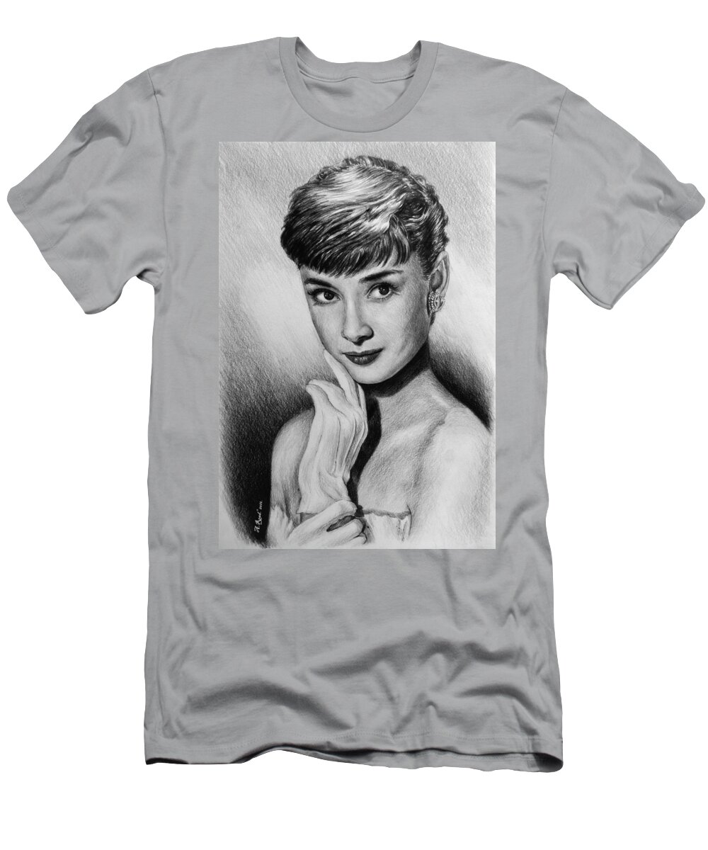 Audrey Hepburn T-Shirt featuring the drawing Hollywood Greats Hepburn #2 by Andrew Read