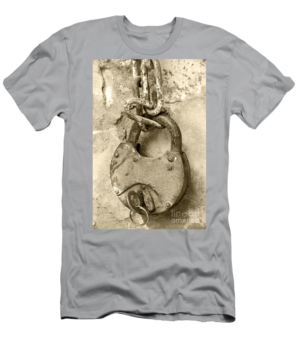 Chain T-Shirt featuring the photograph Old padlock #1 by Lali Kacharava