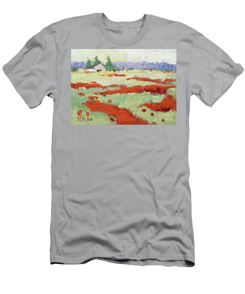 Landscape T-Shirt featuring the painting Poppy Field by Joyce Hicks