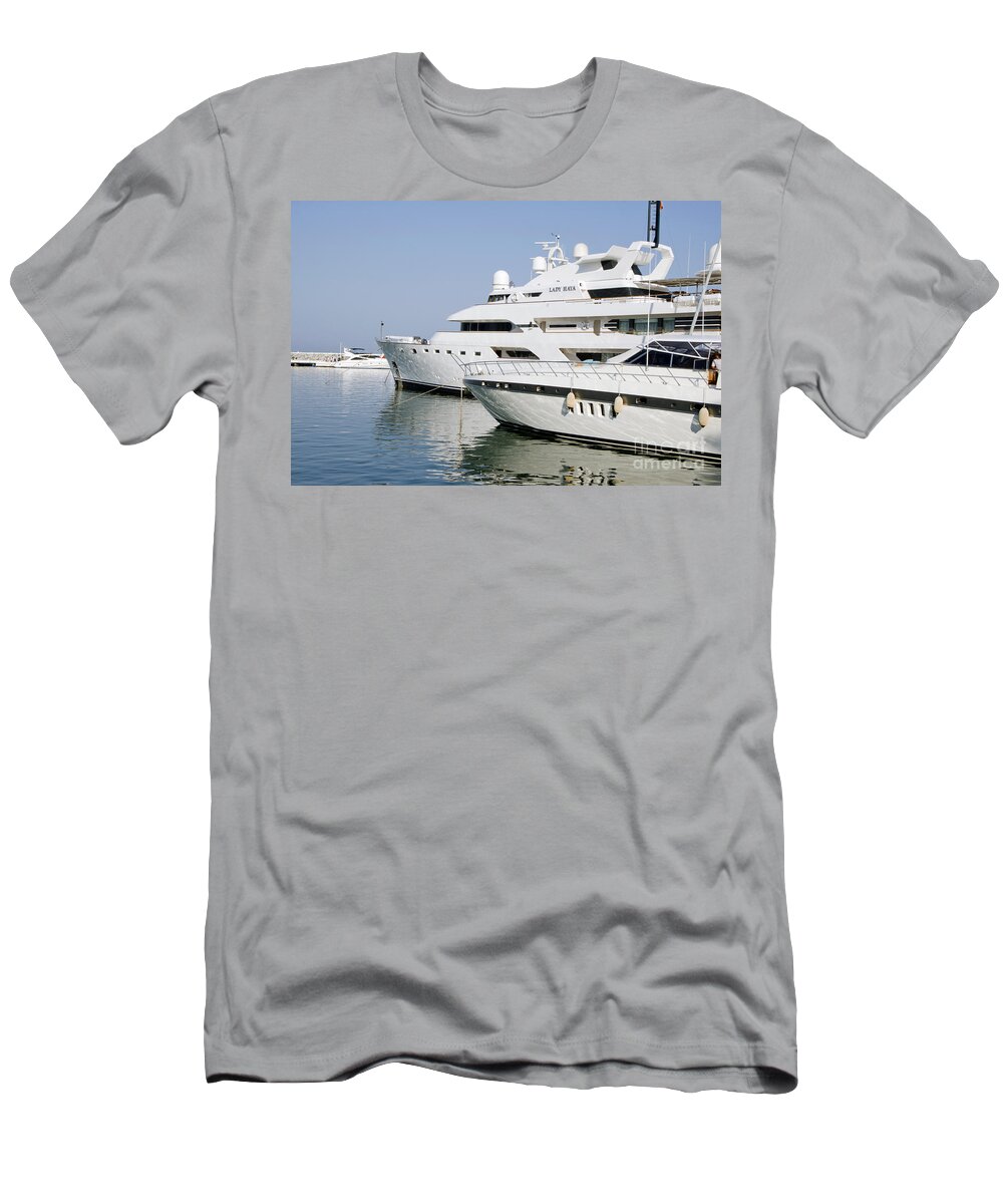 Marbella T-Shirt featuring the photograph Superyachts in the port of Puerto Banus #1 by Perry Van Munster