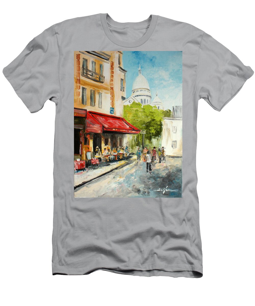 Cafe T-Shirt featuring the painting Paris Cafe #3 by Luke Karcz