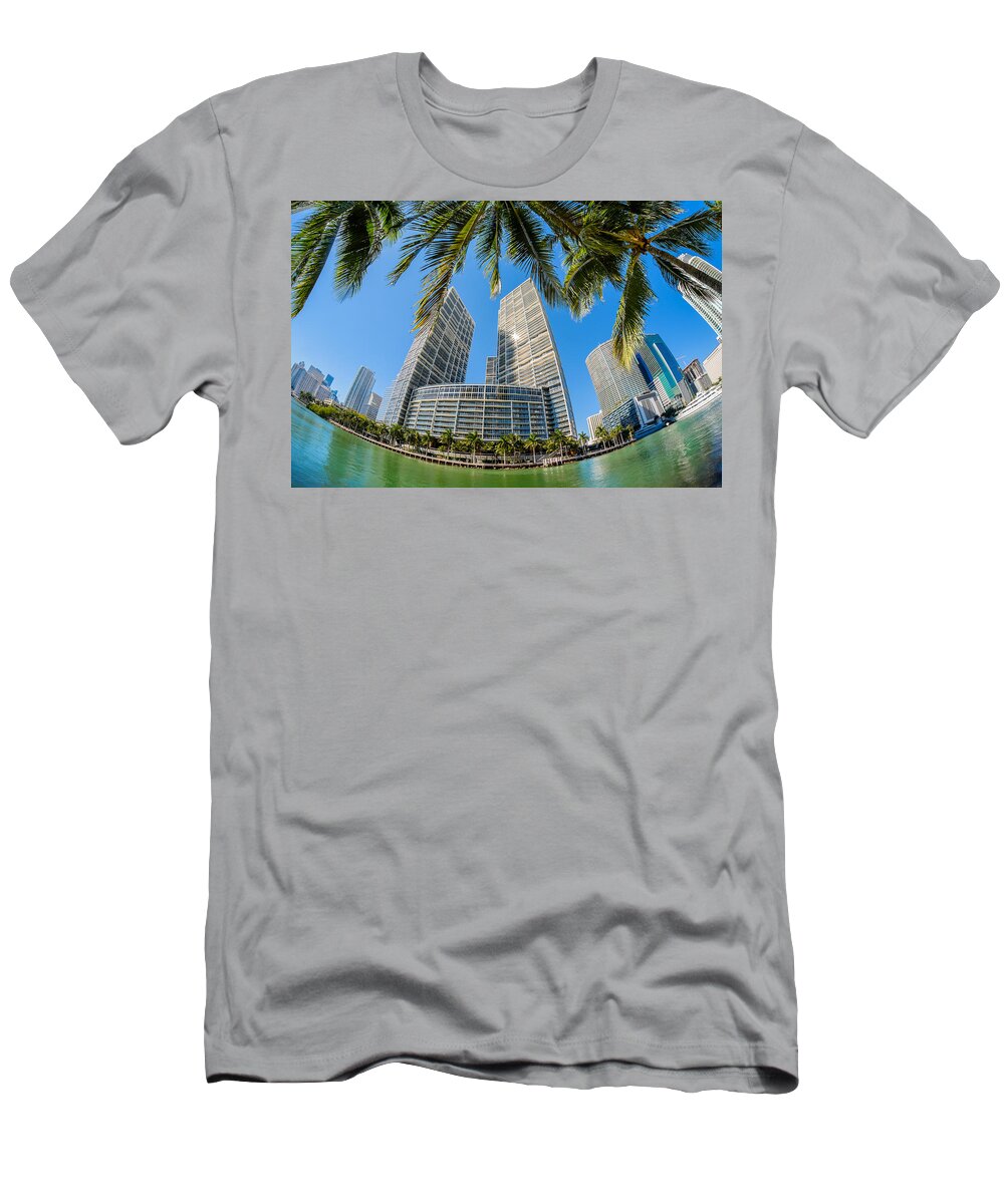 Architecture T-Shirt featuring the photograph Downtown Miami Brickell Fisheye #4 by Raul Rodriguez