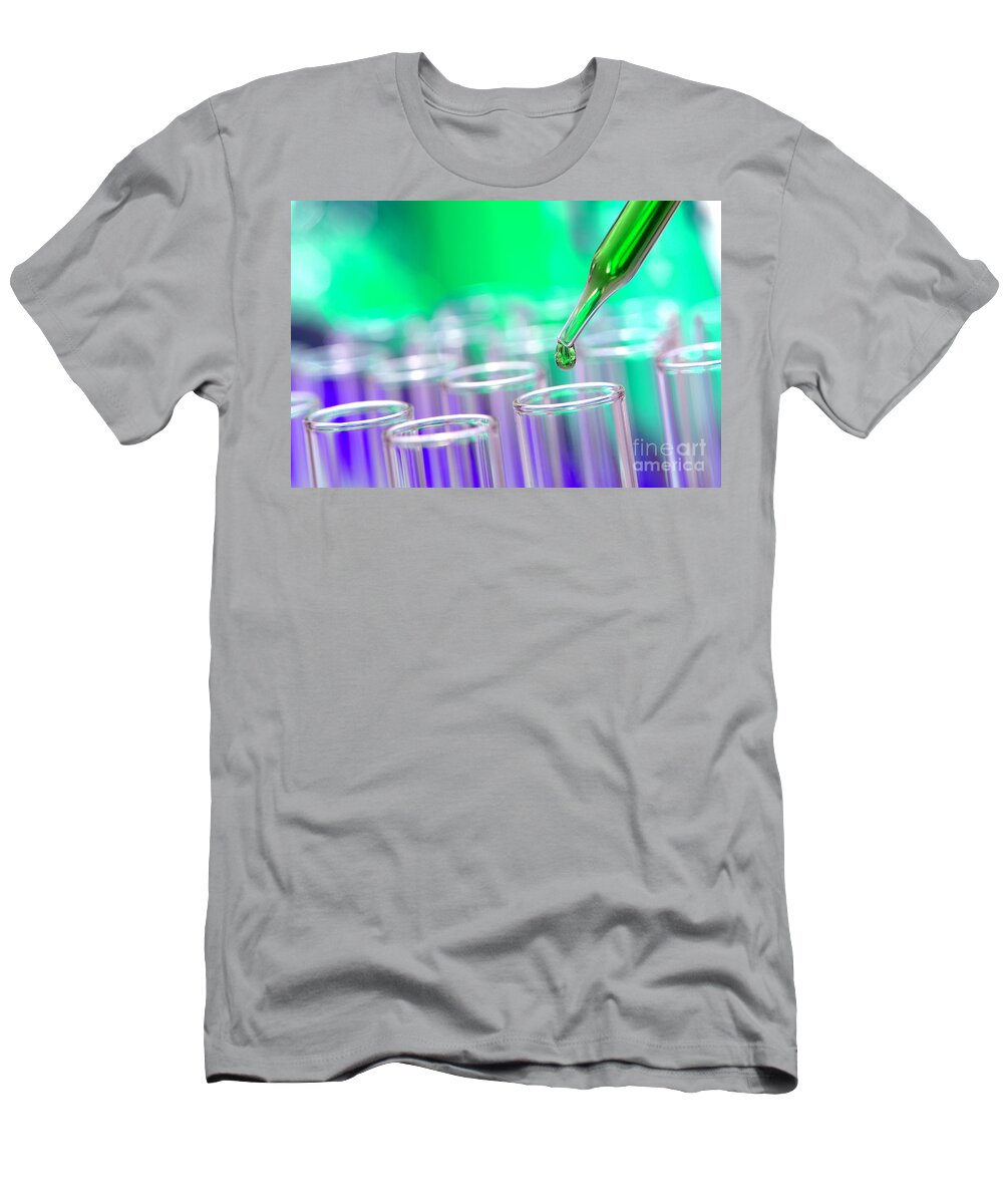 Test T-Shirt featuring the photograph Laboratory Test Tubes in Science Research Lab #4 by Science Research Lab