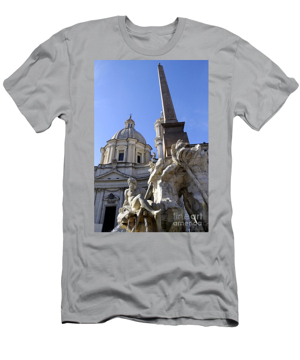 Piazza Navona T-Shirt featuring the photograph 4 rivers Fountain by Bernini in Rome by Brenda Kean