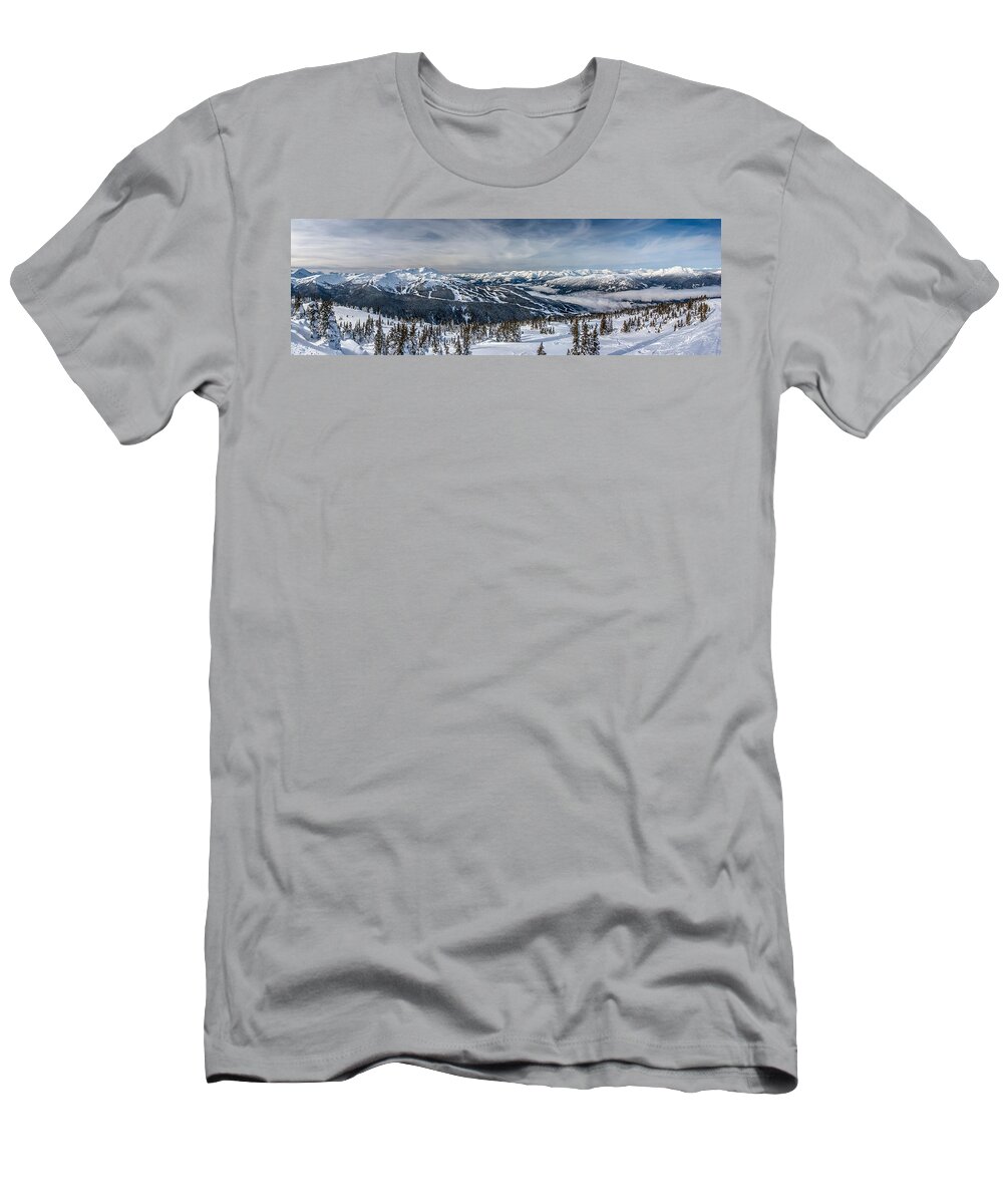 Whistler T-Shirt featuring the photograph Whistler mountain peak view from Blackcomb by Pierre Leclerc Photography