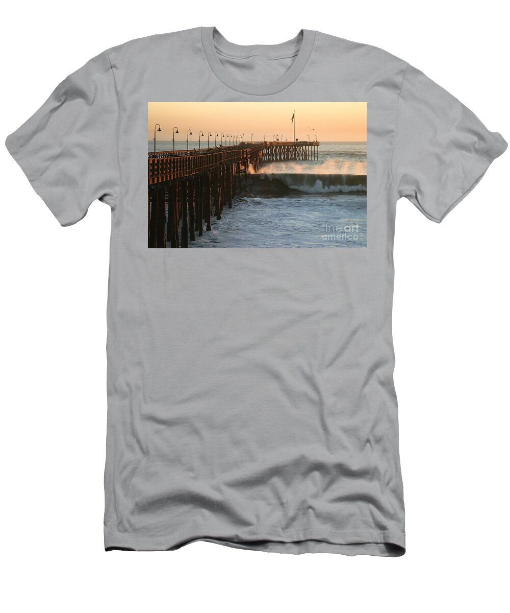 Storm T-Shirt featuring the photograph Ocean Wave Storm Pier #43 by Henrik Lehnerer