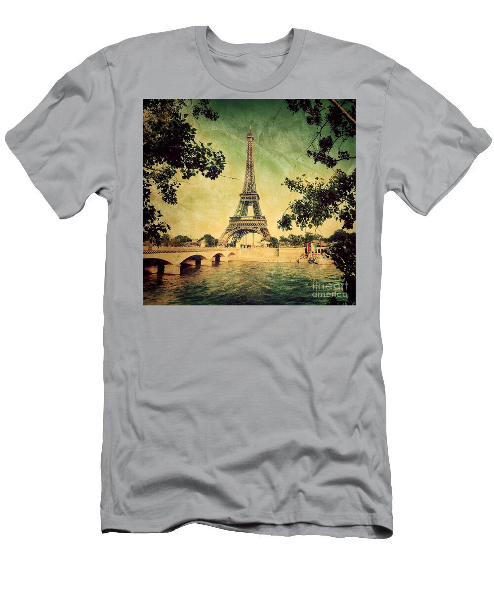 Eiffel T-Shirt featuring the photograph Eiffel Tower and bridge on Seine river in Paris #5 by Michal Bednarek