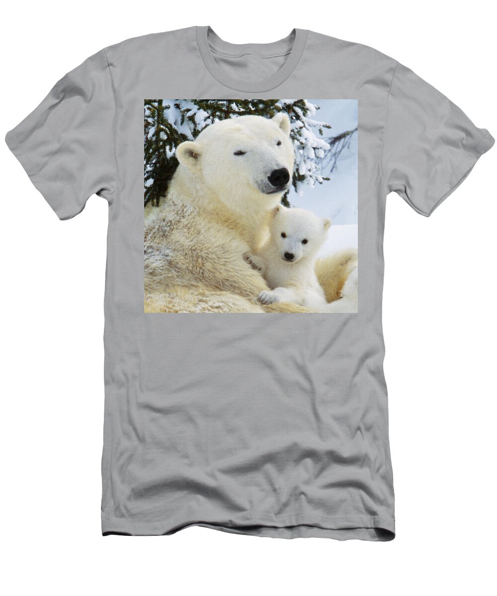 Polar Bear T-Shirt featuring the photograph Polar Bear With Cub #7 by M Watson