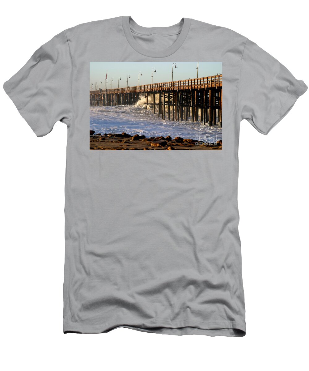 Storm T-Shirt featuring the photograph Ocean Wave Storm Pier #51 by Henrik Lehnerer
