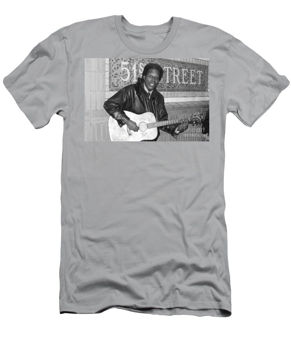 51st Street Subway Musician T-Shirt featuring the photograph 51st Street Subway Musician by John Telfer
