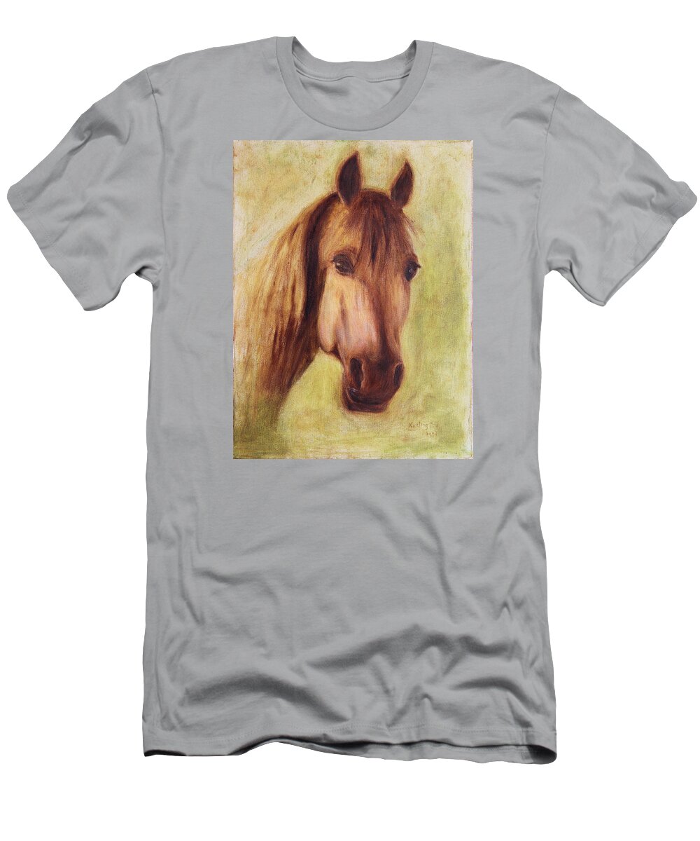 Portrait T-Shirt featuring the painting A Fine Horse by Xueling Zou