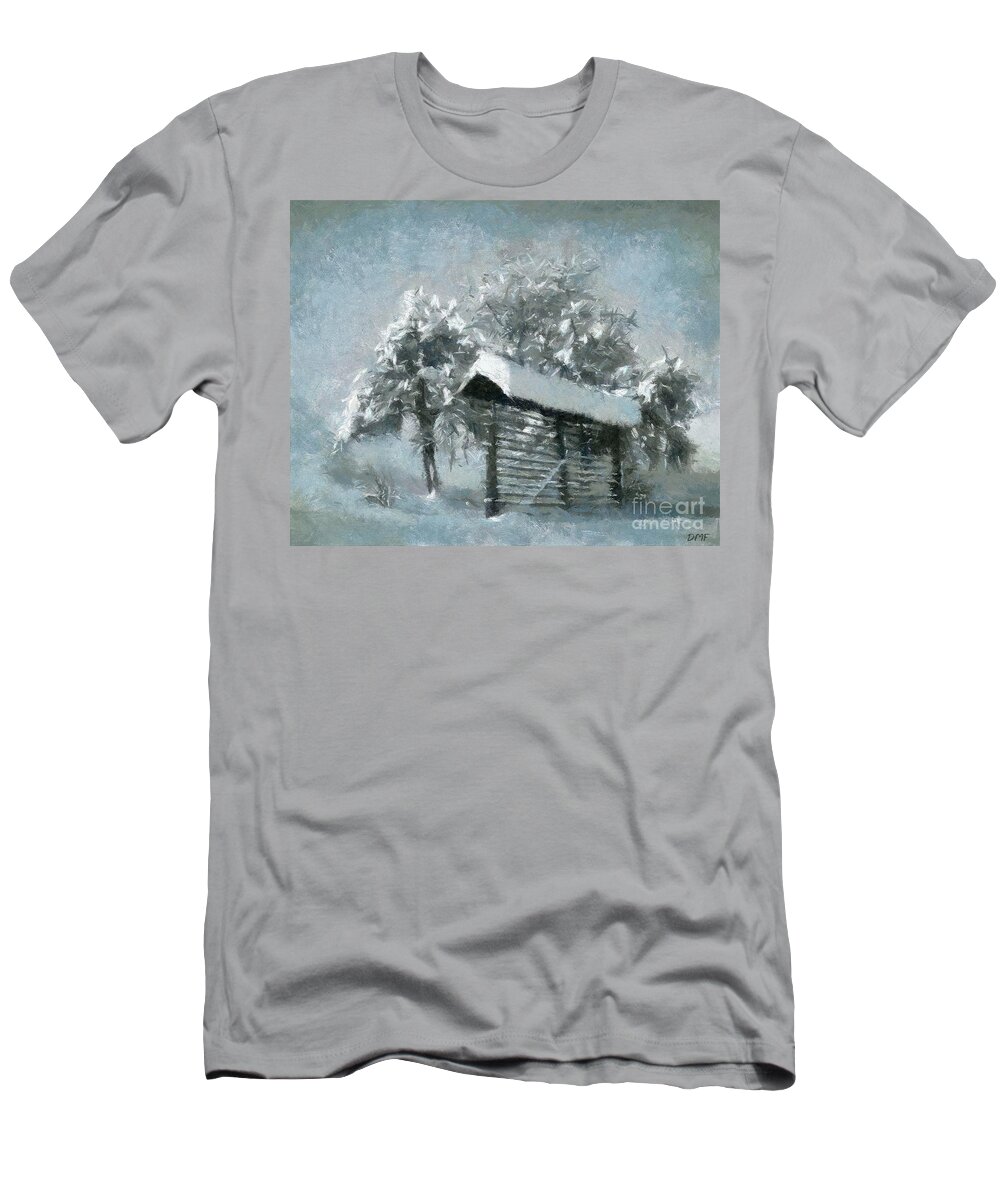 Hayracks T-Shirt featuring the mixed media A Glimpse Of Winter by Dragica Micki Fortuna