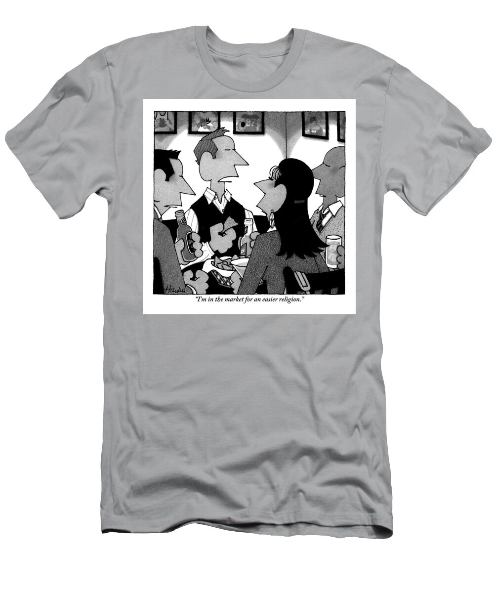 Religion T-Shirt featuring the drawing A Man Talks With Another Man And Woman At A Table by William Haefeli