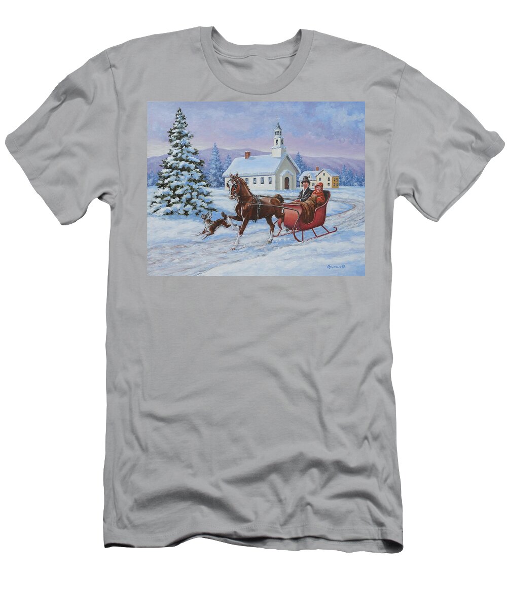 Horse T-Shirt featuring the painting A One Horse Open Sleigh by Richard De Wolfe
