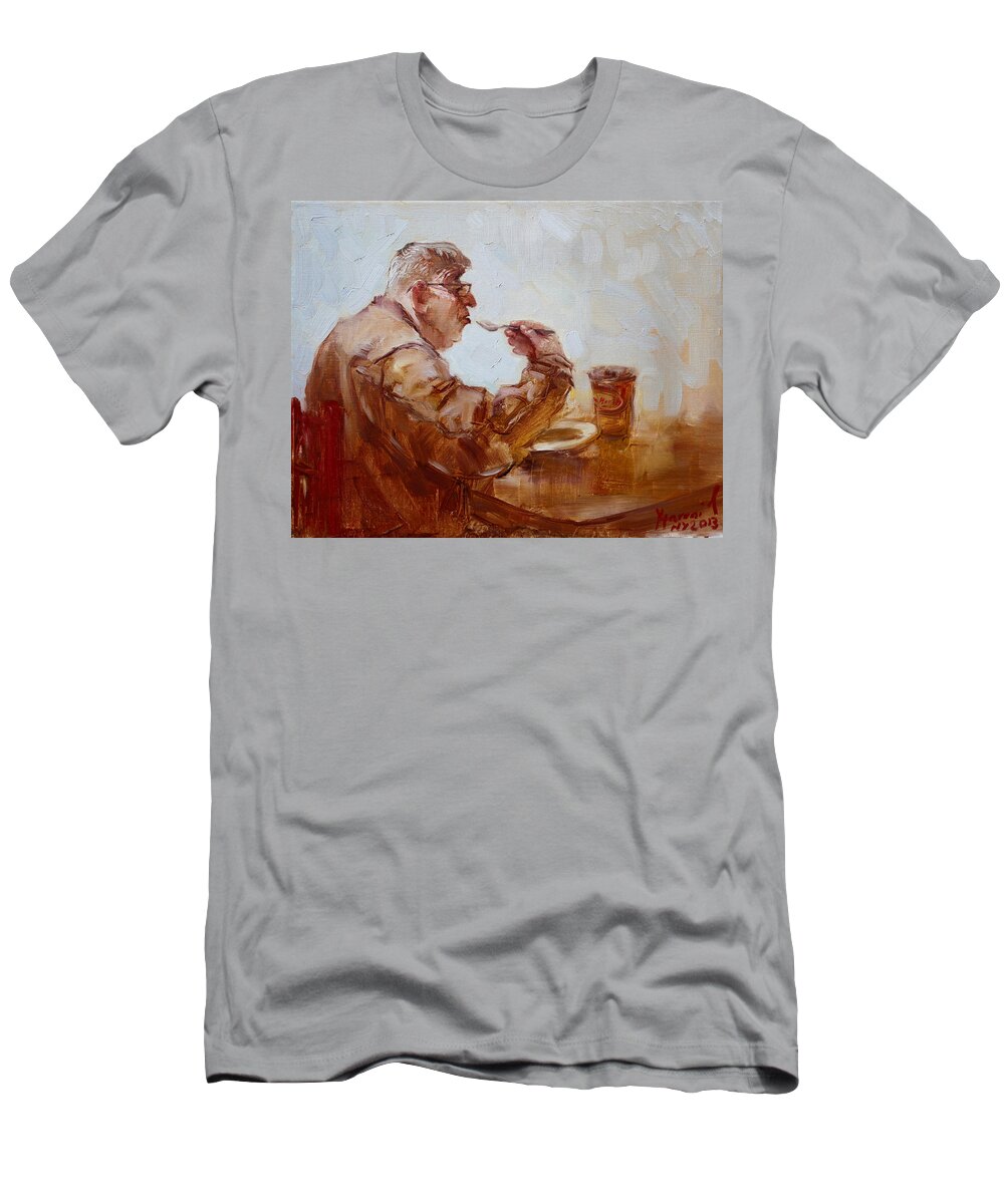 Tim Hortons T-Shirt featuring the painting A Soupe Break at Tim Hortons by Ylli Haruni