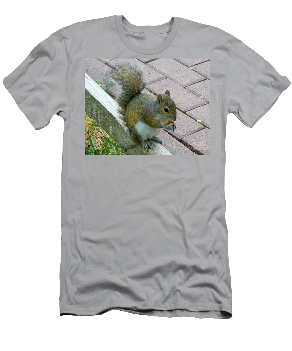 Squirrel T-Shirt featuring the photograph A Two-Nut Lunch by Mariarosa Rockefeller