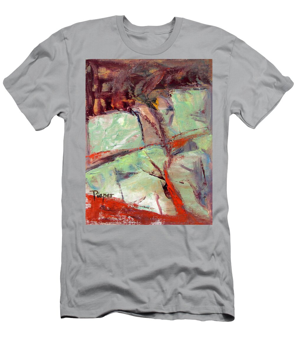 Green And Brown And Red Oil Painting T-Shirt featuring the painting Abstract with Cadmium Red by Betty Pieper