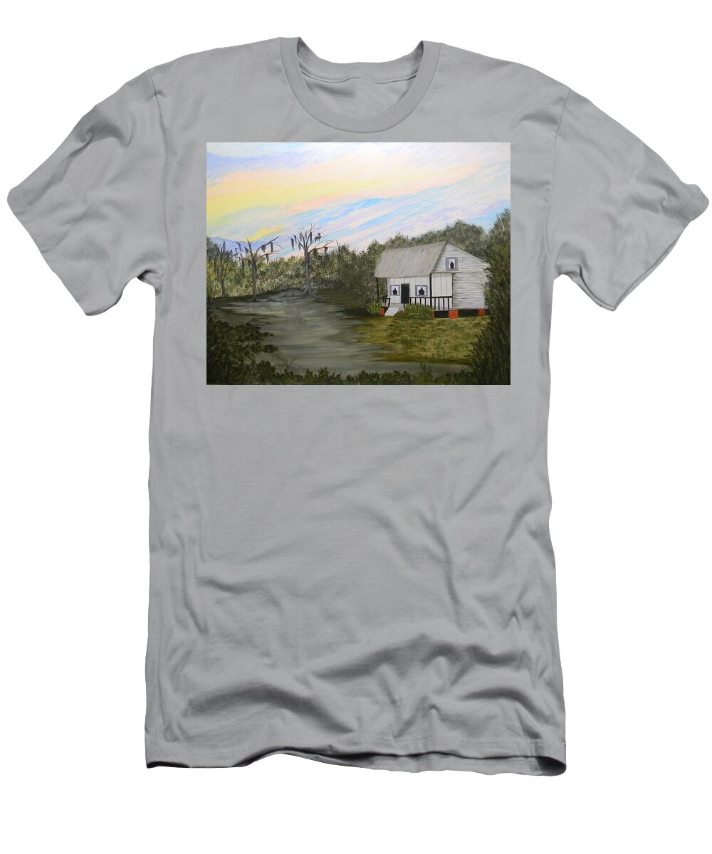 Acadian T-Shirt featuring the painting Acadian Home On The Bayou by Bertie Edwards