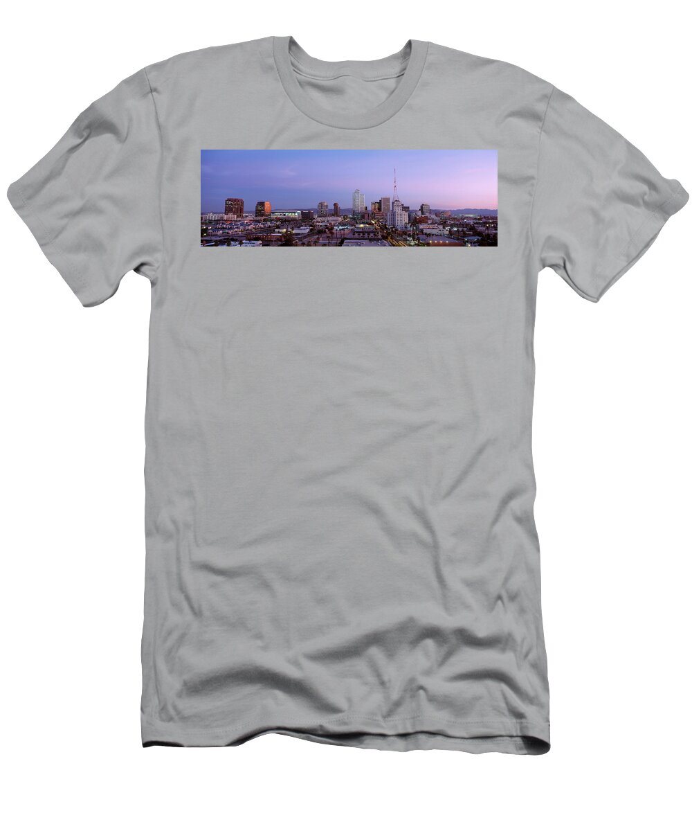 Photography T-Shirt featuring the photograph Aerial View Of The City At Dusk by Panoramic Images