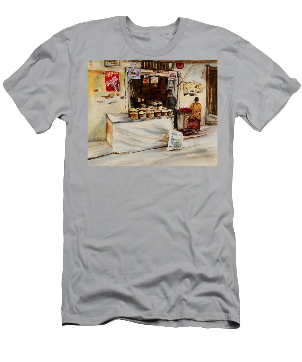 Duka T-Shirt featuring the painting African corner store by Sher Nasser