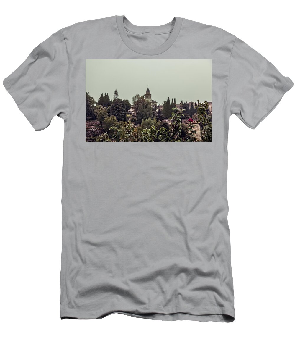 Alhambra T-Shirt featuring the photograph Alhambra In The Rain - Spain by Madeline Ellis