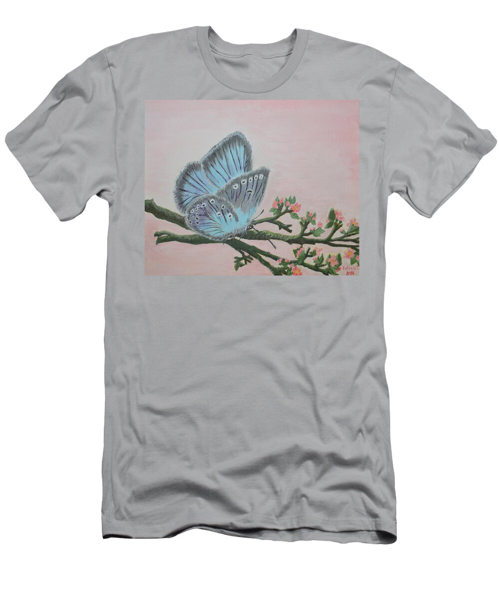Colorful T-Shirt featuring the painting Amandas Blue by Felicia Tica