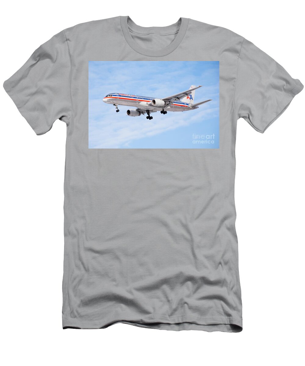 757 T-Shirt featuring the photograph Amercian Airlines Boeing 757 Airplane Landing by Paul Velgos