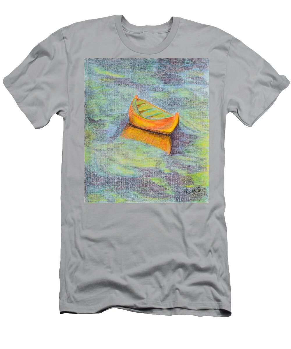 Boat T-Shirt featuring the drawing Anchored In The Shallows by Donna Blackhall